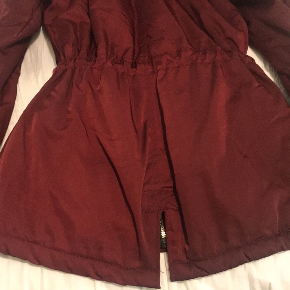 Women's Burgundy Parka with Faux Fur Hood - Picture 6 of 15